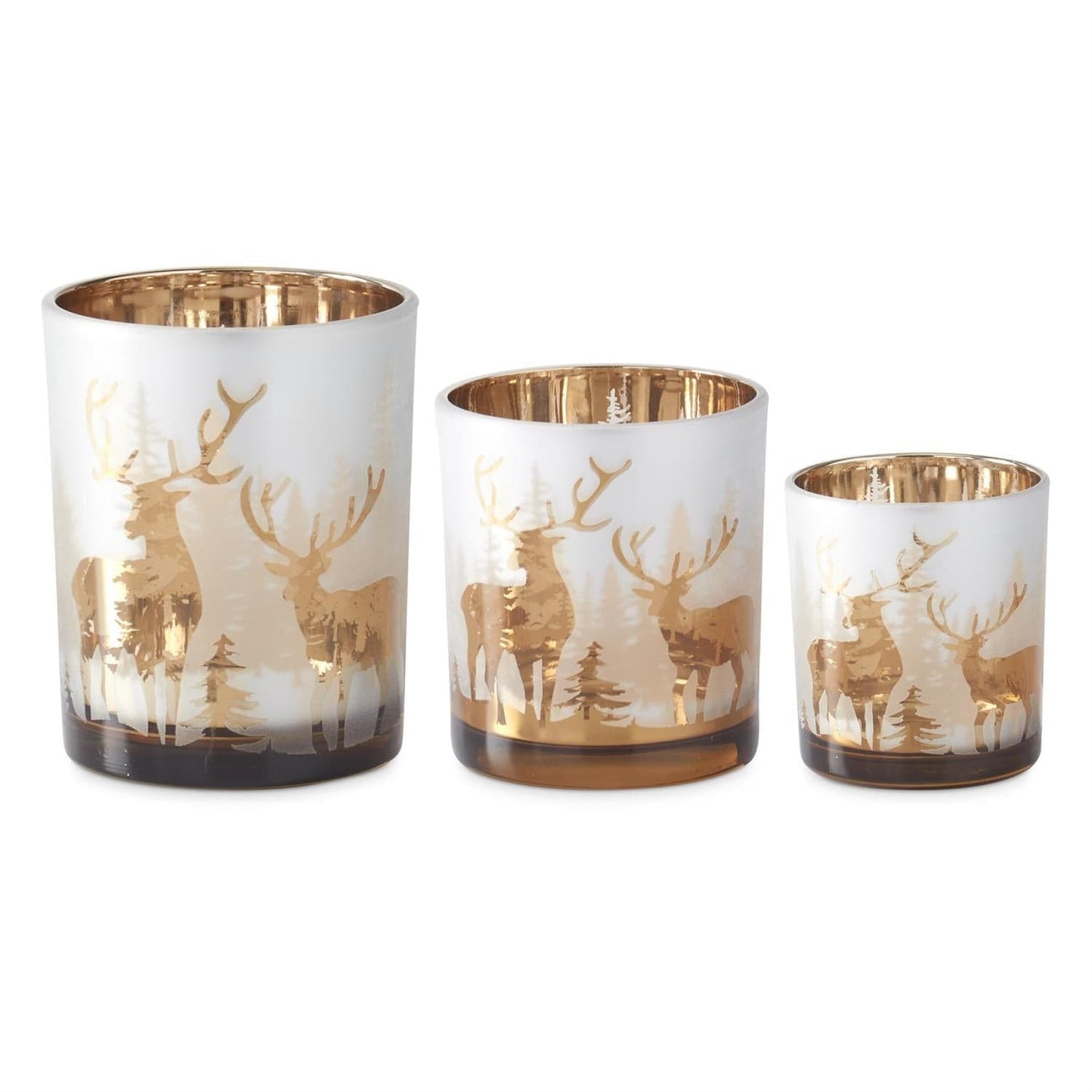 Rose Gold and White Frosted Glass Deer Winter Scene Votive - 3 Sizes Available