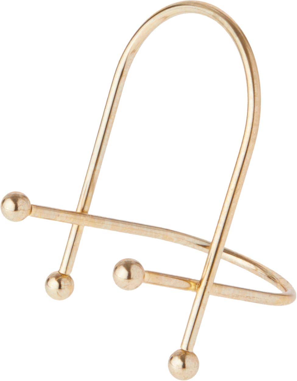Gold brass wire easel stand with ball-tip feet and arched support frame