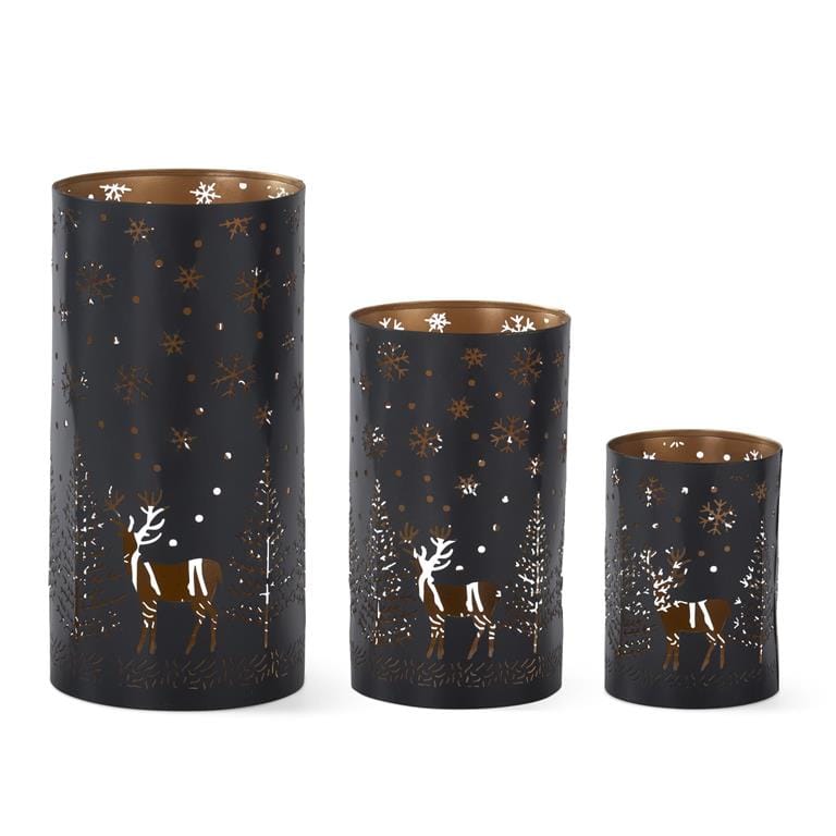 Black Metal Votives w/Trees & Deer