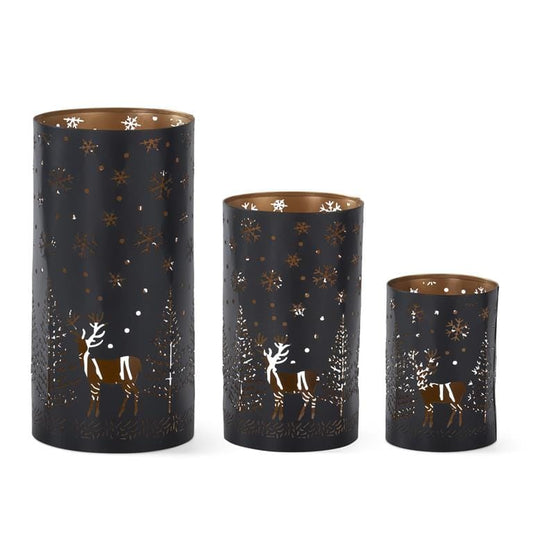 Black Metal Votives w/Trees & Deer