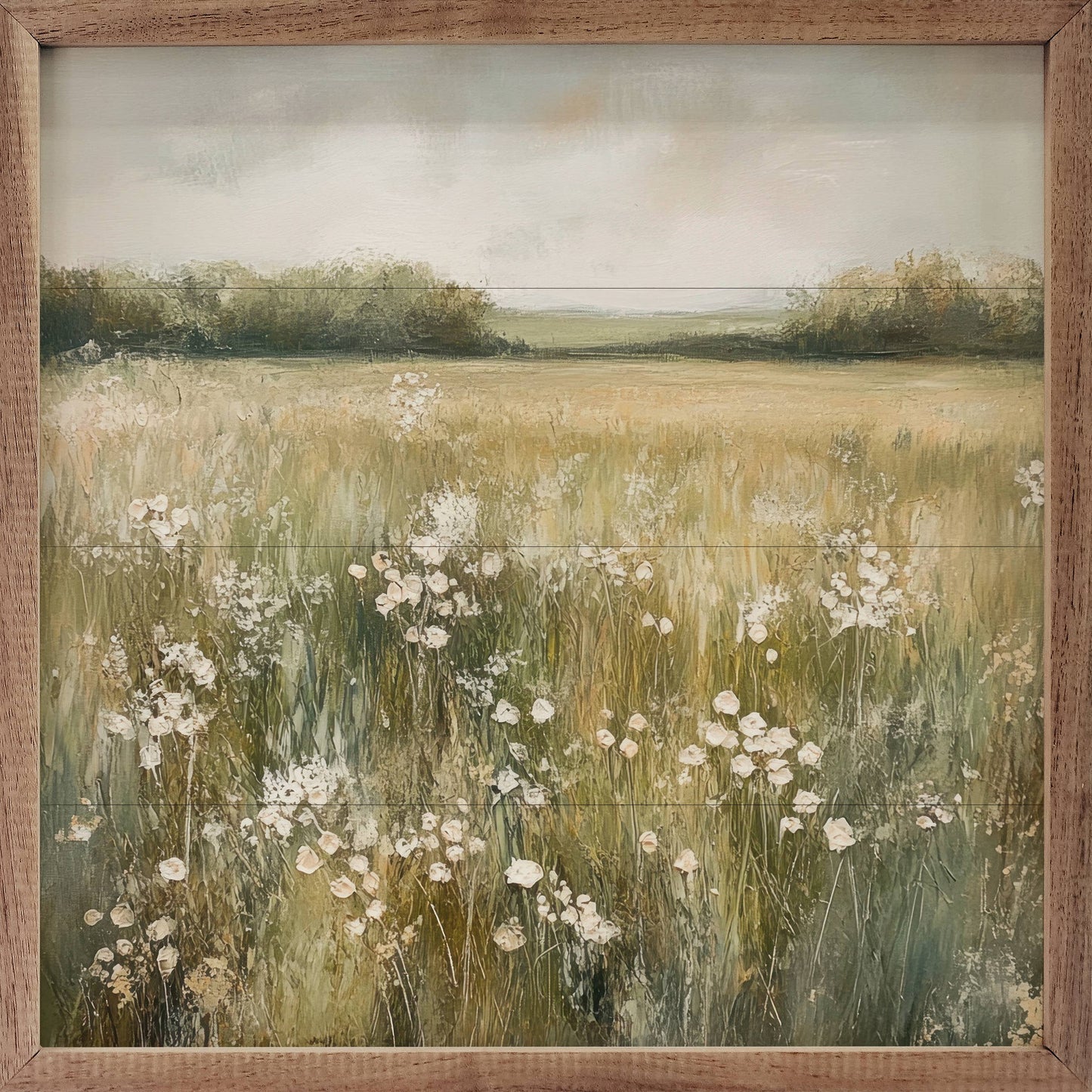 Neutral Field Of Flowers By Petals Prints Design Wooden Art Print