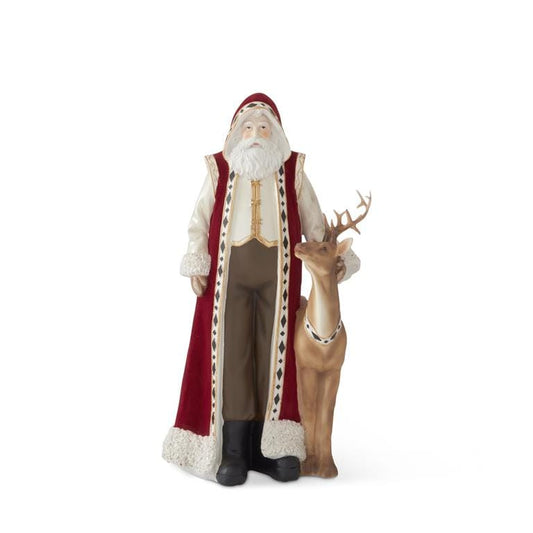 15 Inch Santa with Burgundy Cape & Brown Deer