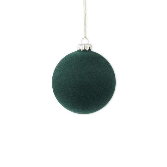 5 Inch Glass Green Velvet Round Ornament