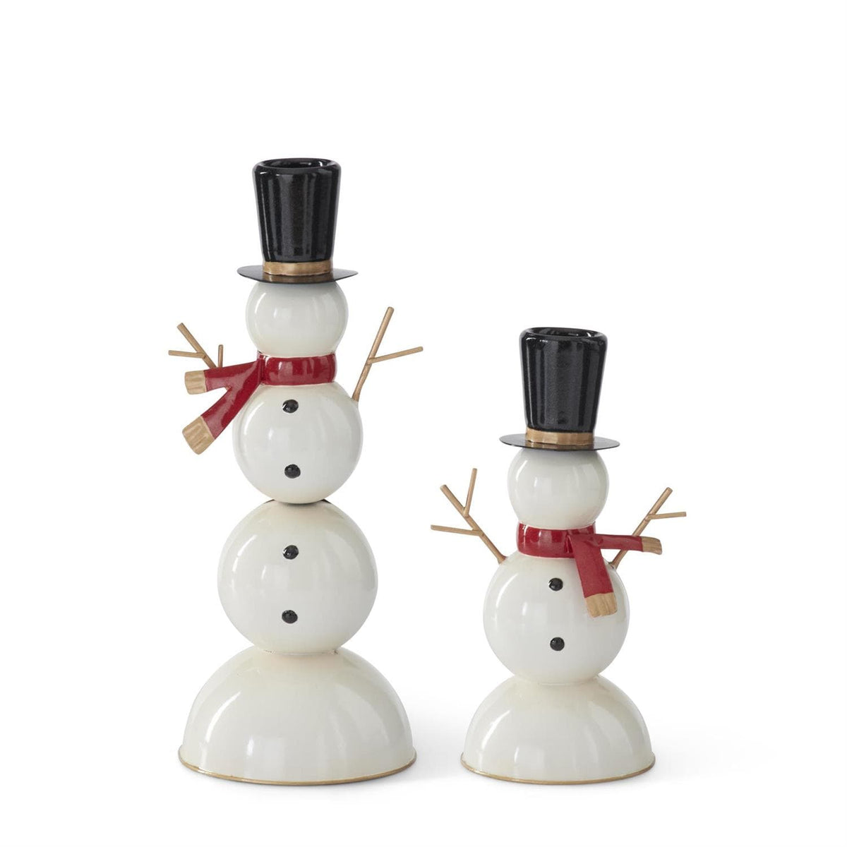 Black & White Metal Snowmen with Red Scarves Taper Candleholders, 2 Sizes
