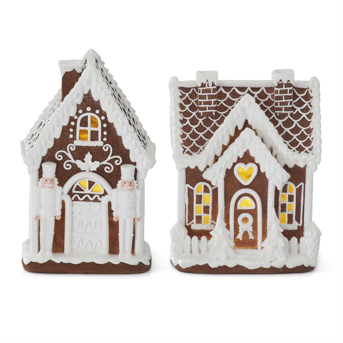 Resin LED Gingerbread Houses with White Glittered Icing, 2 Styles
