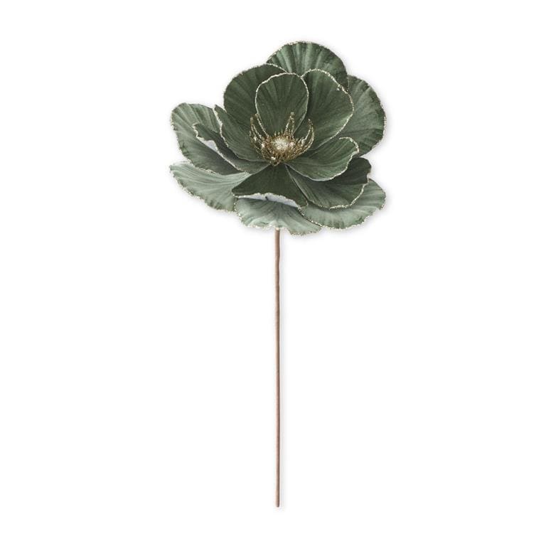 20 Inch Sage Velvet Champagne Glittered Lined Magnolia Stem
