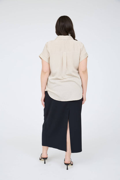 PLUS PINSTRIPE SHORT SLEEVE COLLARED SHIRT