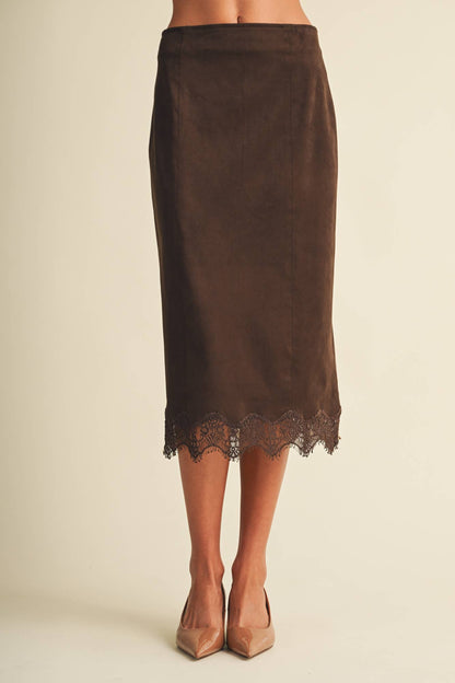 Scallop-Trim Microsuede Midi Skirt