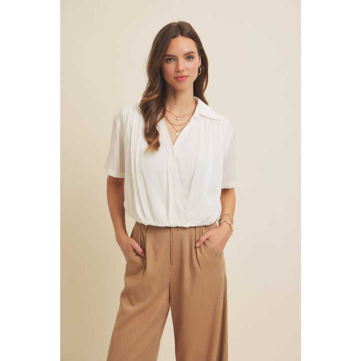 LIGHTWEIGHT SUPLICE BLOUSE WITH BUBBLE HEM &CONTRAST STITCH