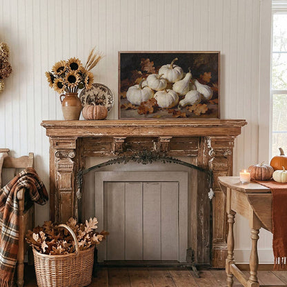 Soft White Gourd And Oak Leaves Gathering