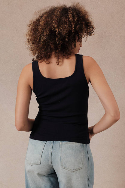 U- Neck Eyelet Ribbed Tank Top