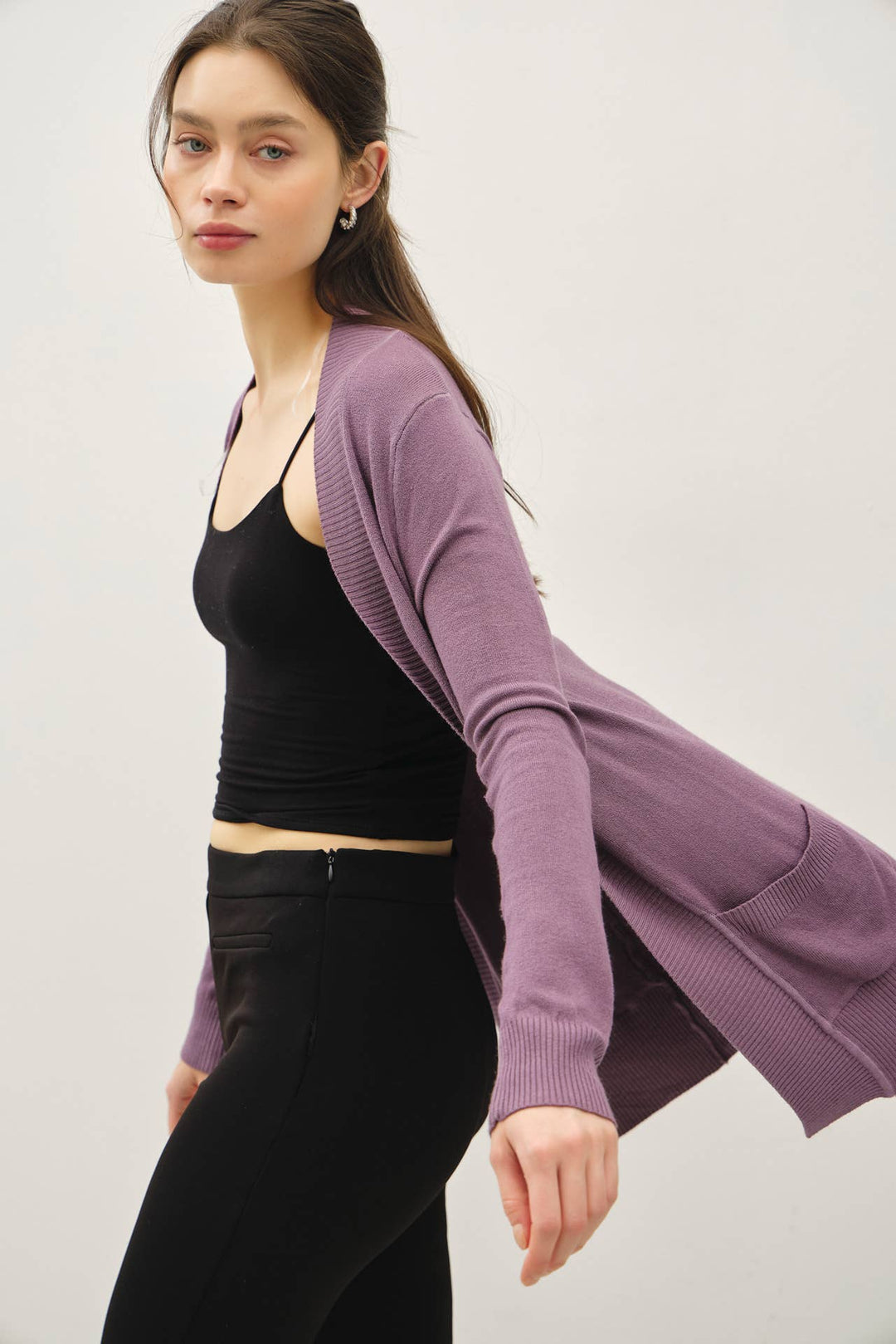 Cotton Blend Knit Open Front Cardigan