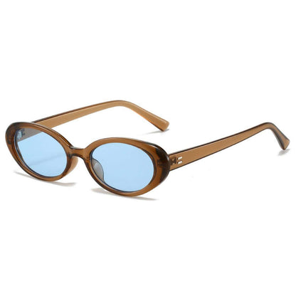 RETRO SMALL OVAL FRAME SUNGLASSES_CWASG0479: BROWN1 / (OS) 2