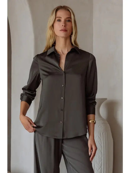 Long Sleeve Poly Satin Blouse