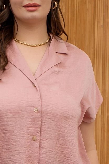 PLUS TEXTURED DROP SHOULDER COLLARED BUTTON DOWN SHIRT