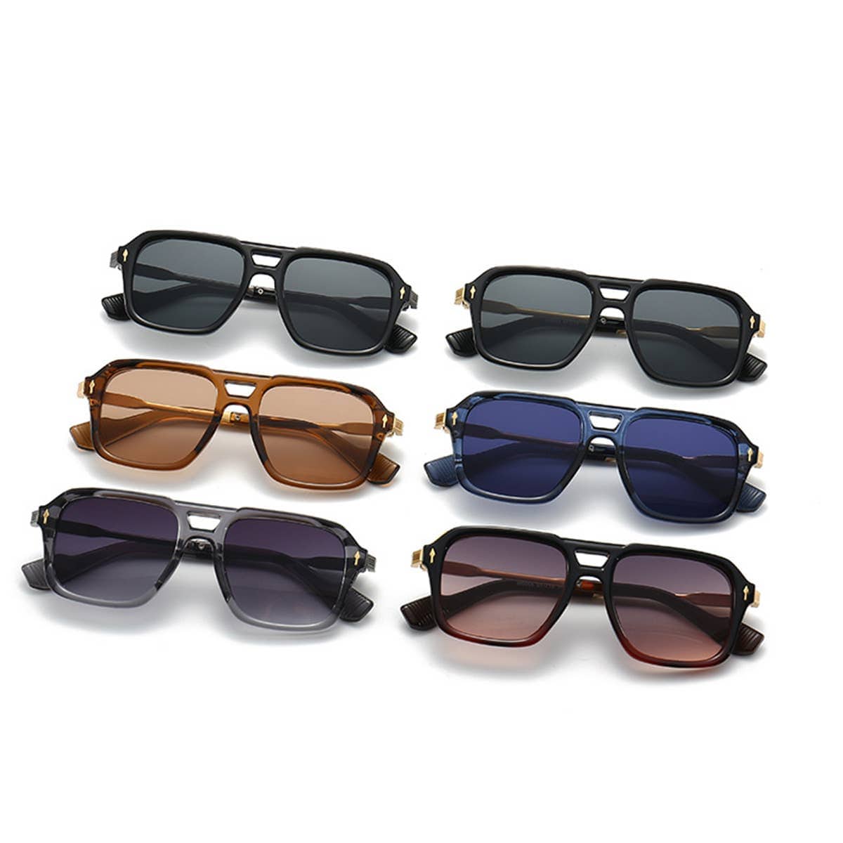 Retro Double Beam Square Frame Sunglasses