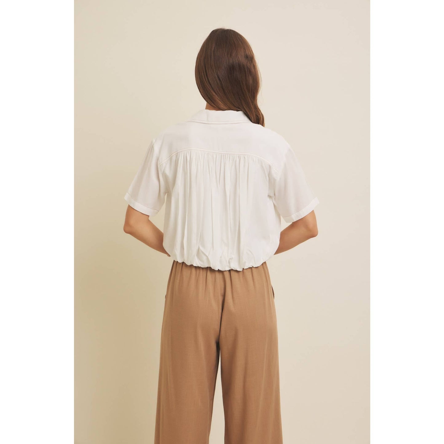 LIGHTWEIGHT SUPLICE BLOUSE WITH BUBBLE HEM &CONTRAST STITCH