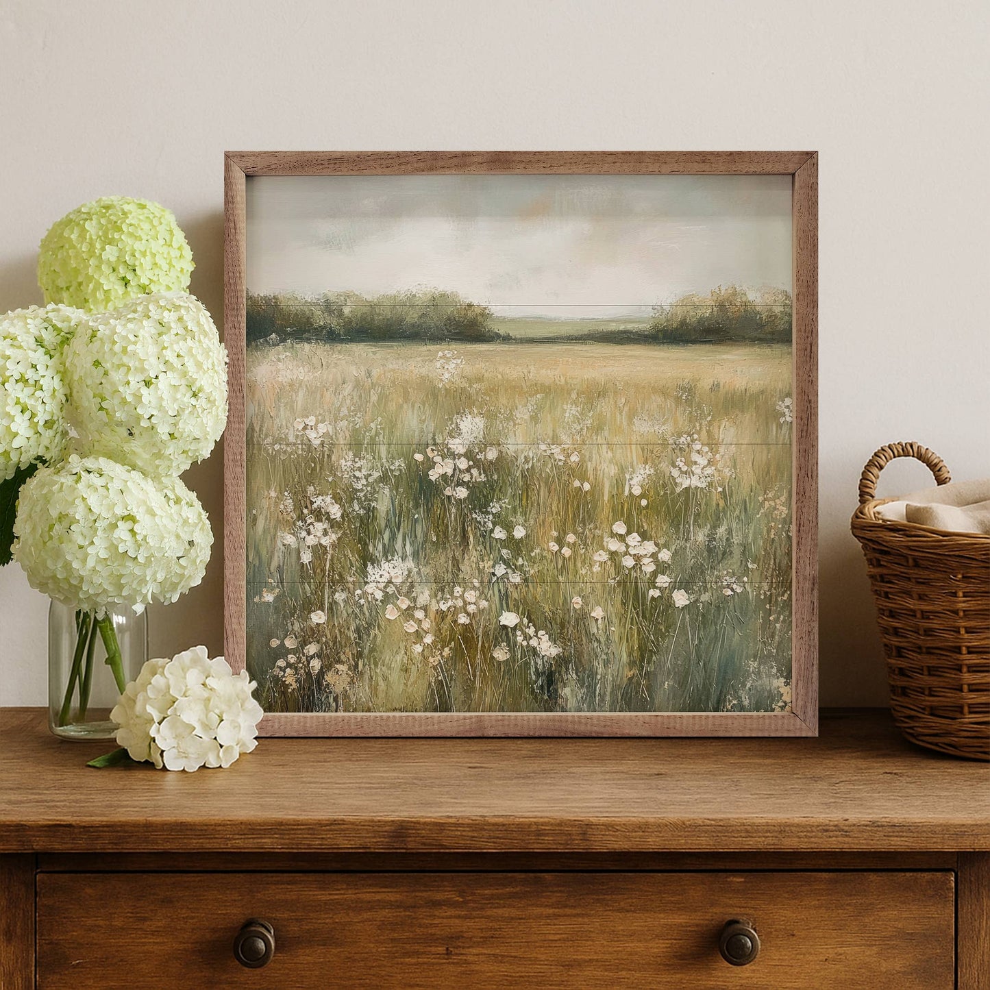 Neutral Field Of Flowers By Petals Prints Design Wooden Art Print