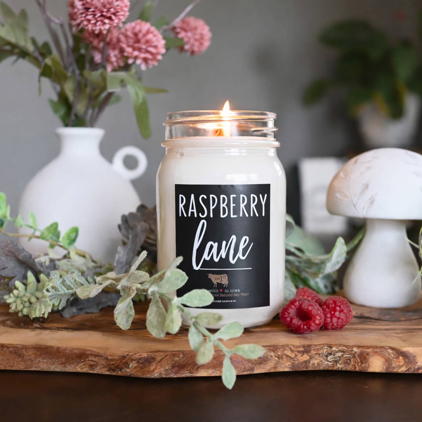 13 oz Mason Jar Candle: Raspberry Lane - Milkhouse Candle