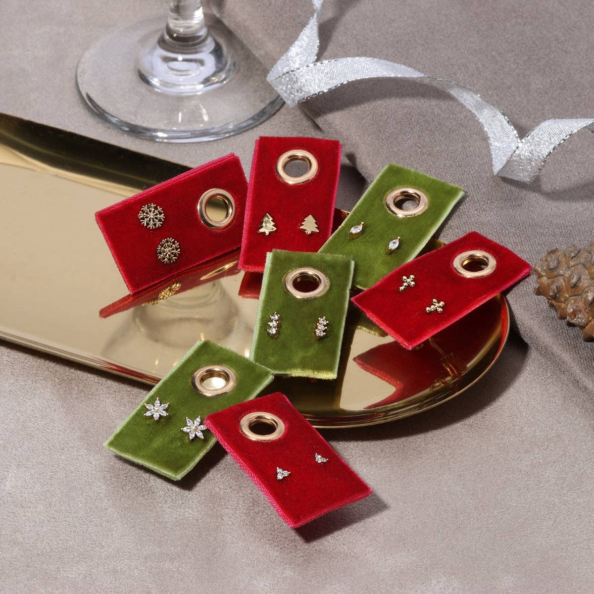 Snowflake Studs on Velvet Tag