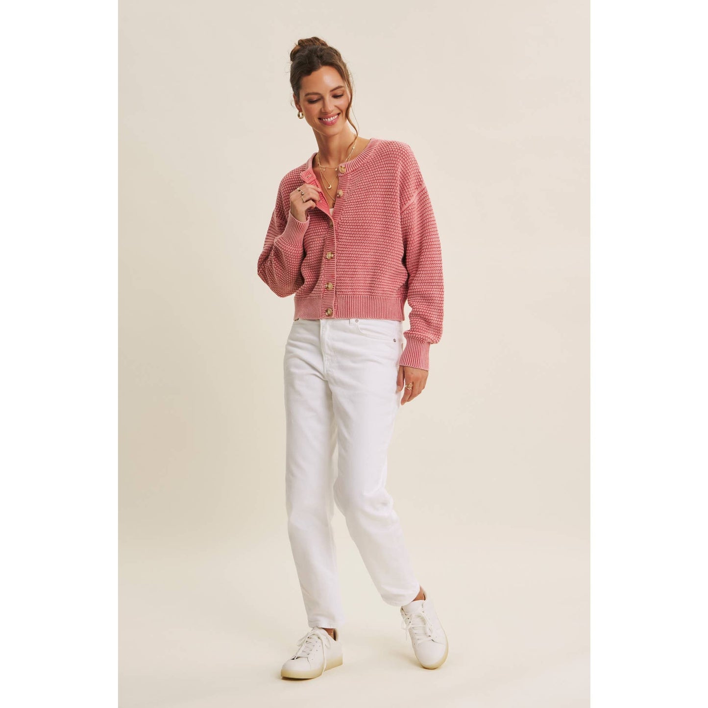 Mineral-Washed Knit Cardigan