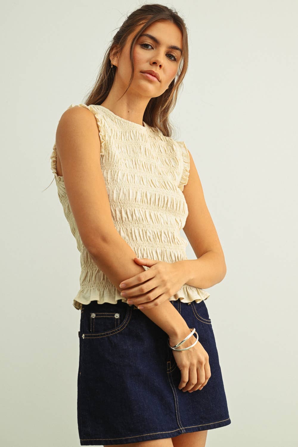 Sleeveless Smocking Top