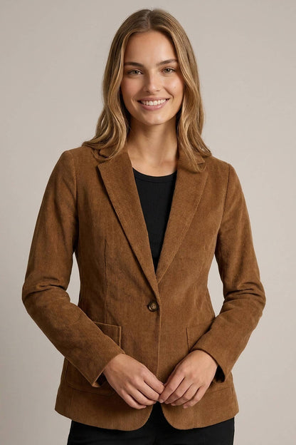 CORDUROY NOTCHED COLLAR PATCHED POCKET BLAZER - 10823J