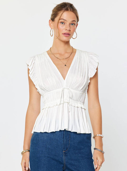 V-Neck Pleated Peplum Blouse