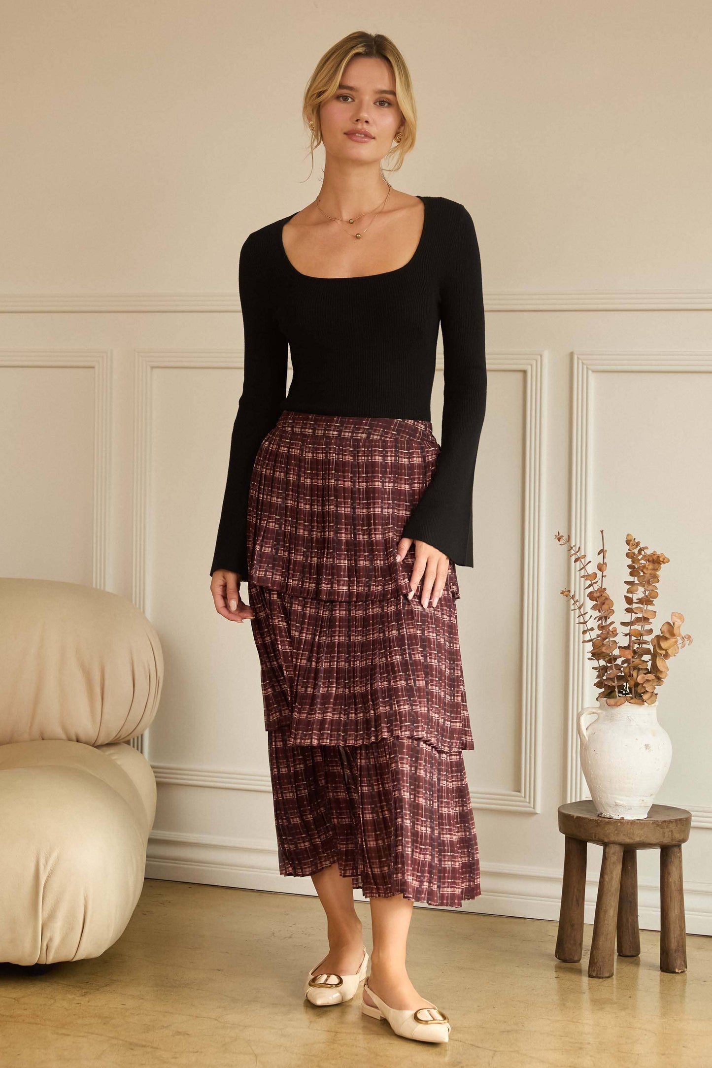 Long Bell Sleeve Square Neck Sweater