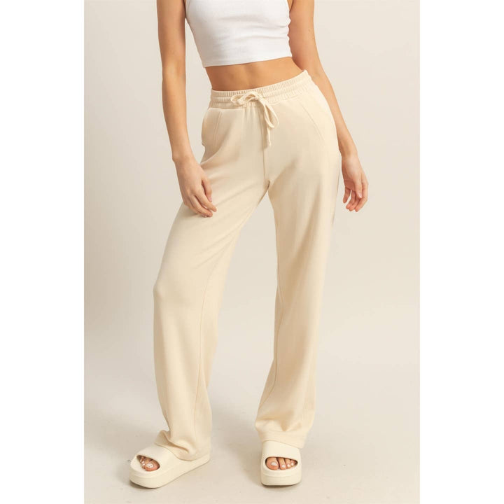 High Waist Drawstring Straight Cut Pants Alpaca