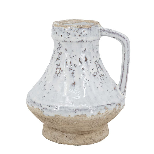 D5.5x6" Decorative Terracotta Flower Vase with Earthy White Finish and Handle