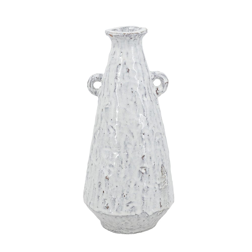 D5.5x12" Decorative Terracotta Flower Vase with Earthy White Finish and Handles