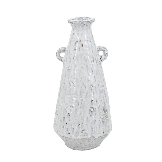 D5.5x12" Decorative Terracotta Flower Vase with Earthy White Finish and Handles