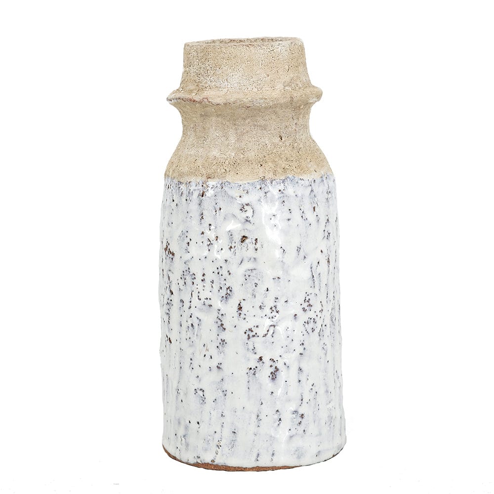 D4.5x10.5" Cylindrical Terracotta Flower Vase with Earthy White Finish