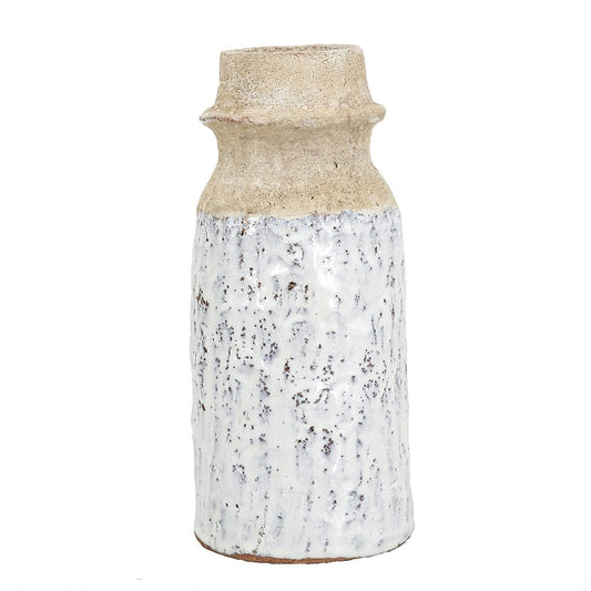 D4.5x10.5" Cylindrical Terracotta Flower Vase with Earthy White Finish