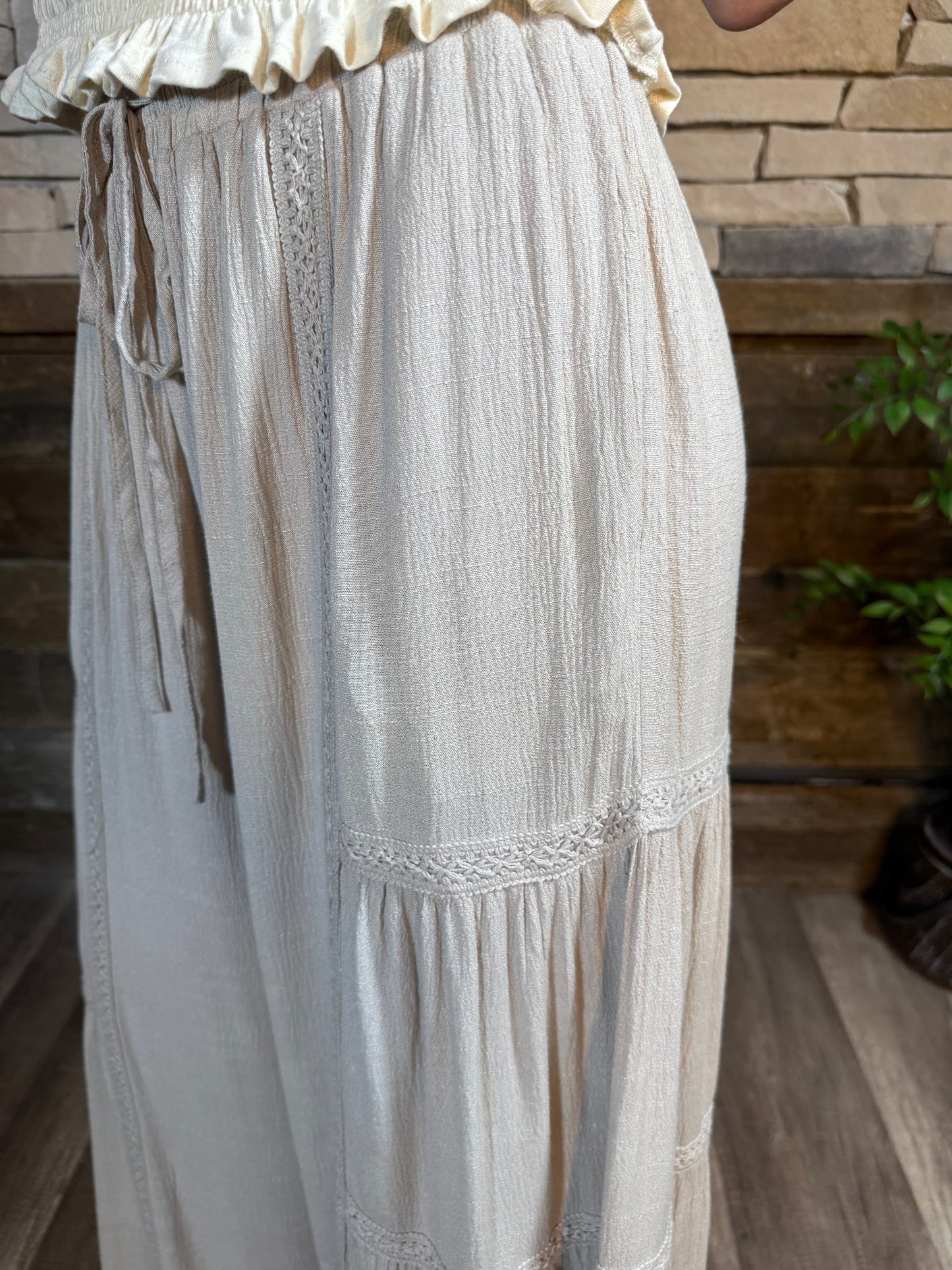 Lace Trimmed Wide Leg Pants