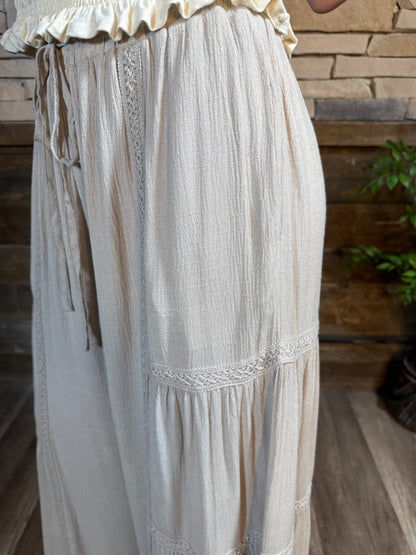 Lace Trimmed Wide Leg Pants