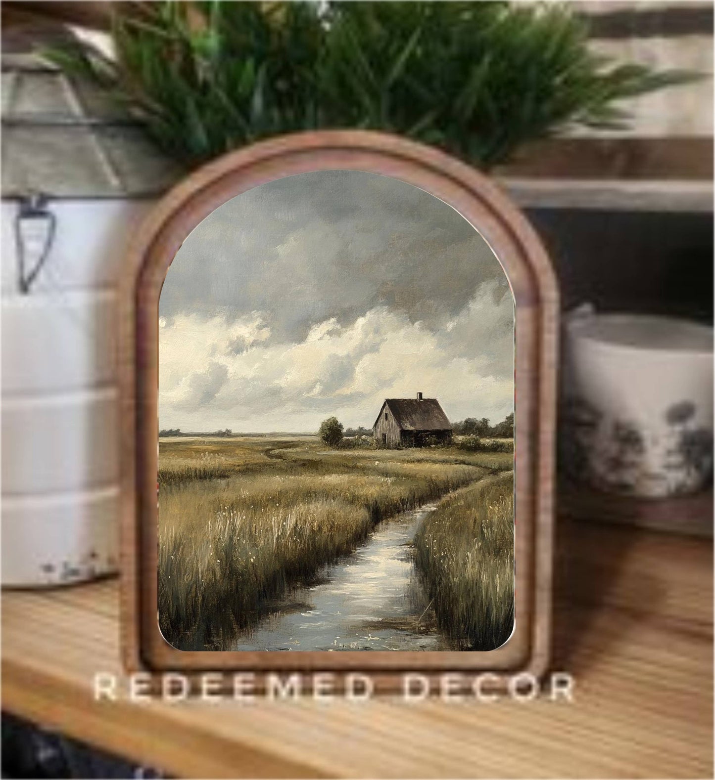 Arch Top Stormy Cottage Framed Art