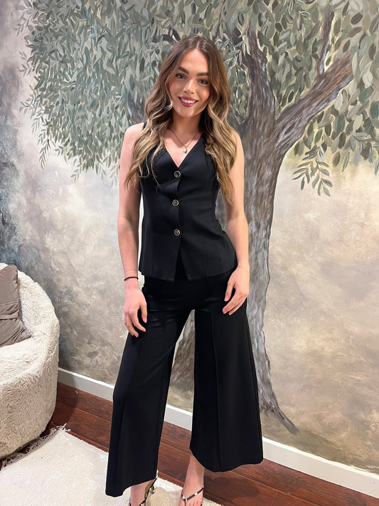 Black V-Neck Tailored Suit Vest