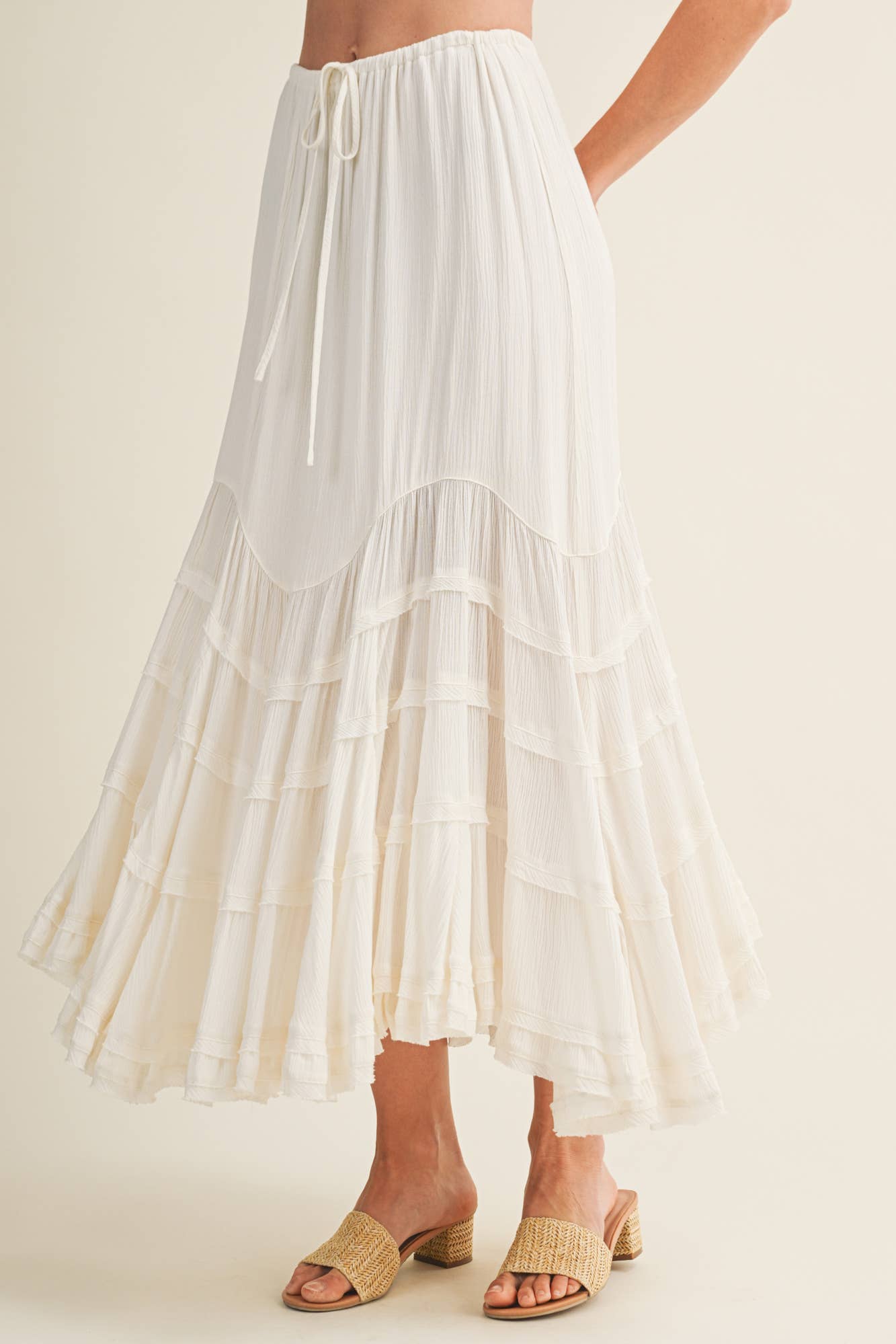 Tie Front Wave Tiered Skirt