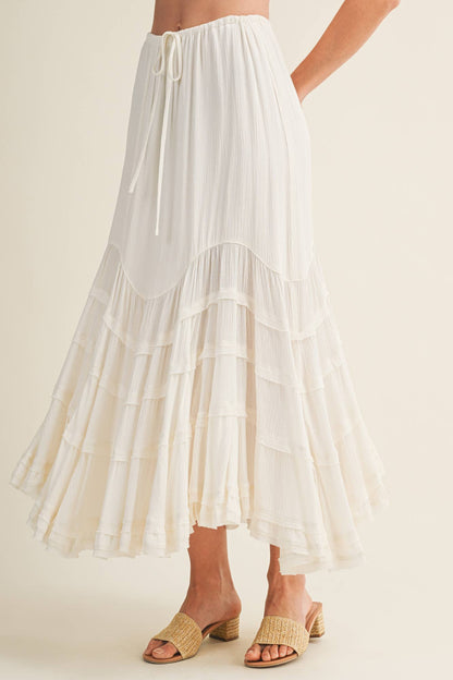 Tie Front Wave Tiered Skirt