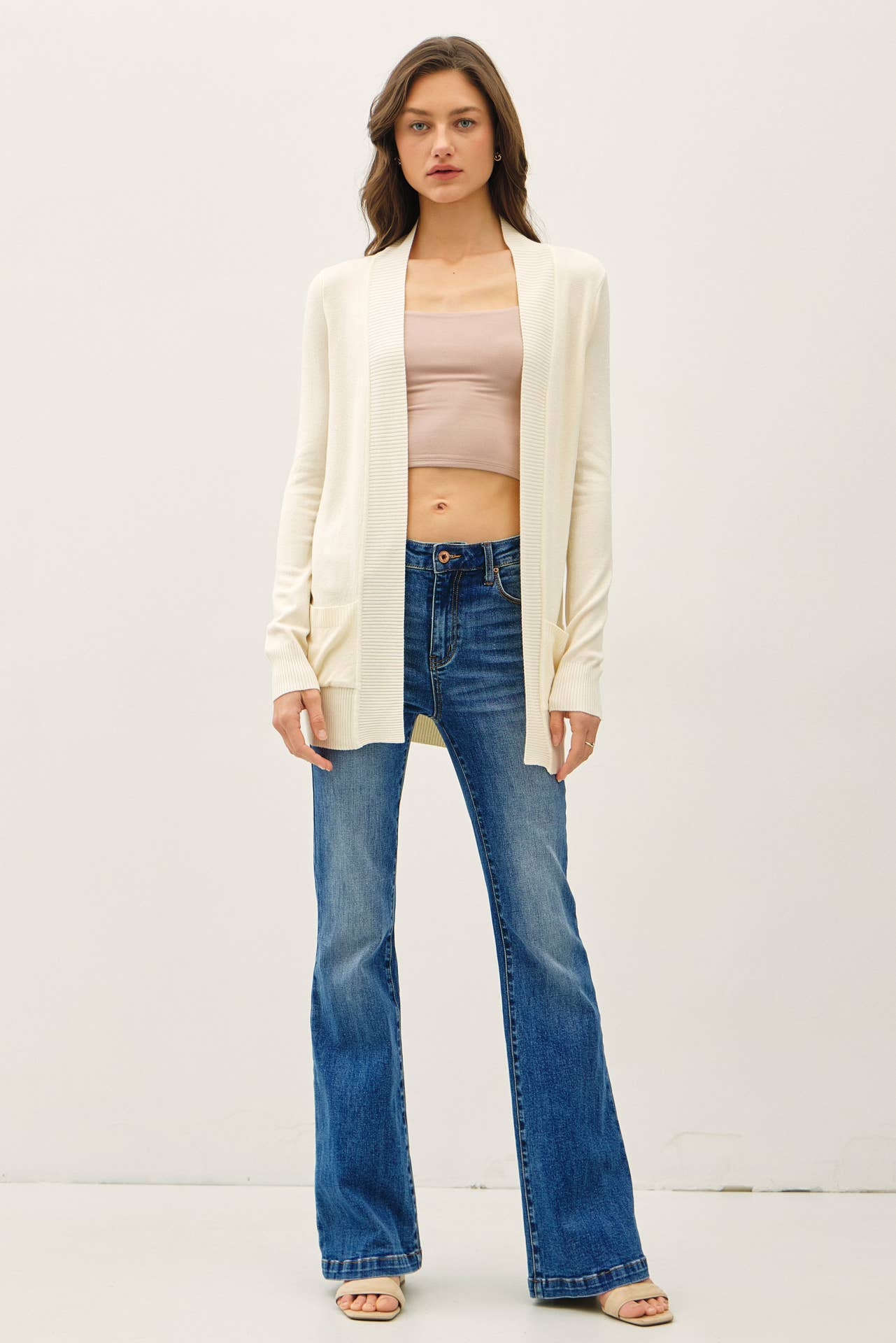 Cotton Blend Knit Open Front Cardigan