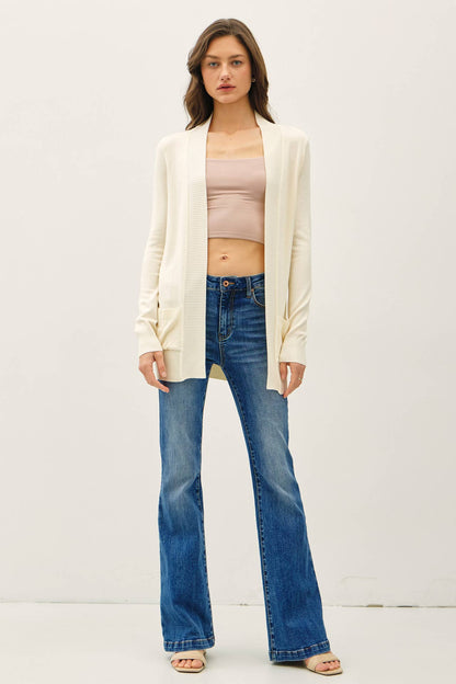 Cotton Blend Knit Open Front Cardigan