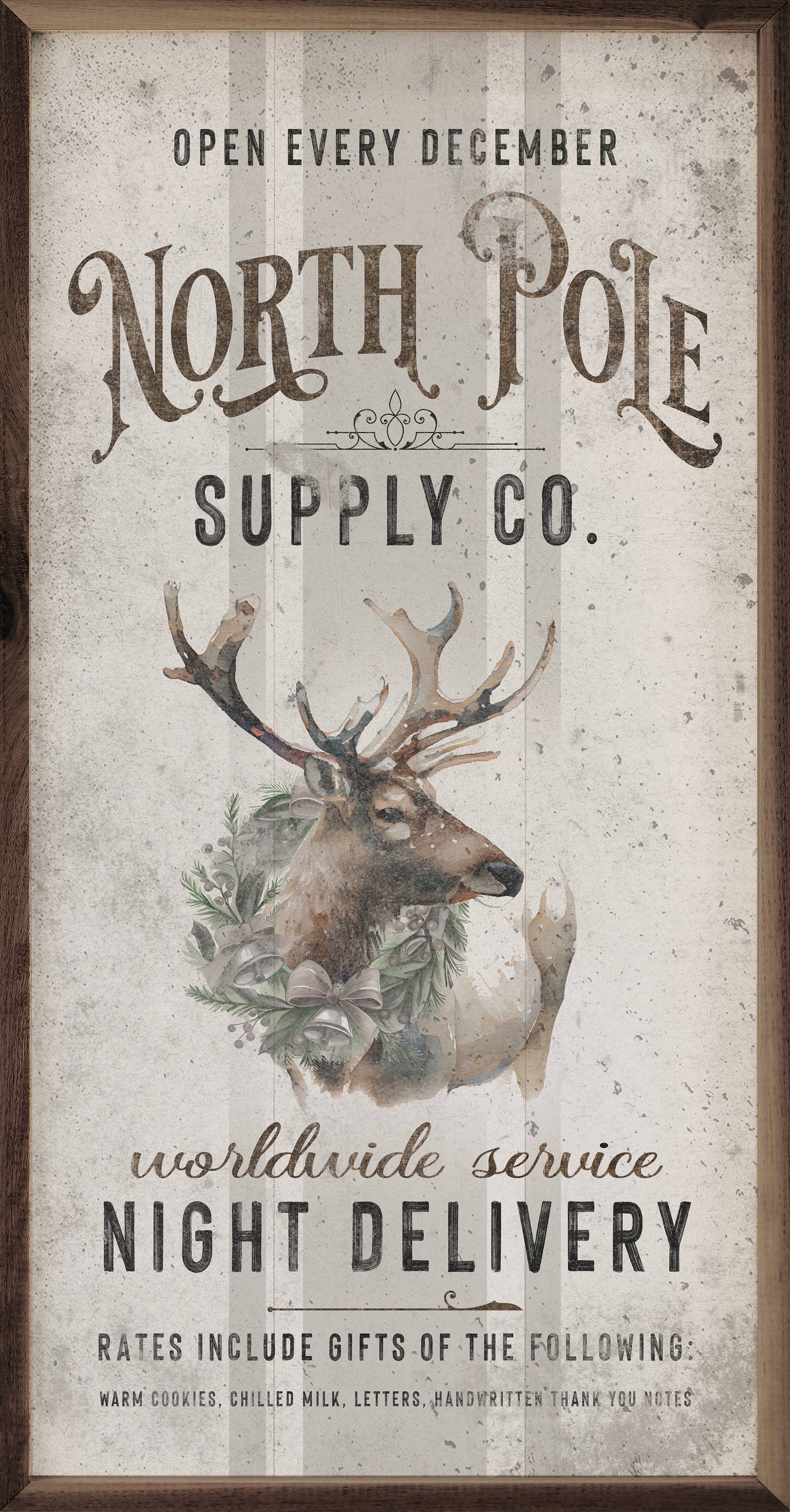 North Pole Supply Co Reindeer White Art Print