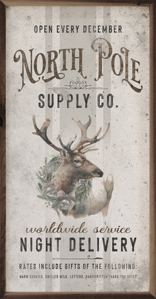 North Pole Supply Co Reindeer White Art Print