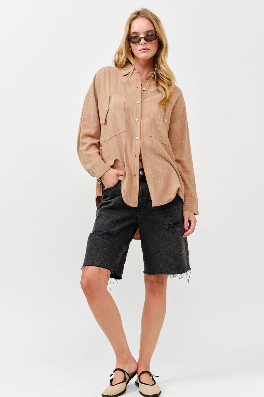 Stripe Linen Shirt Top
