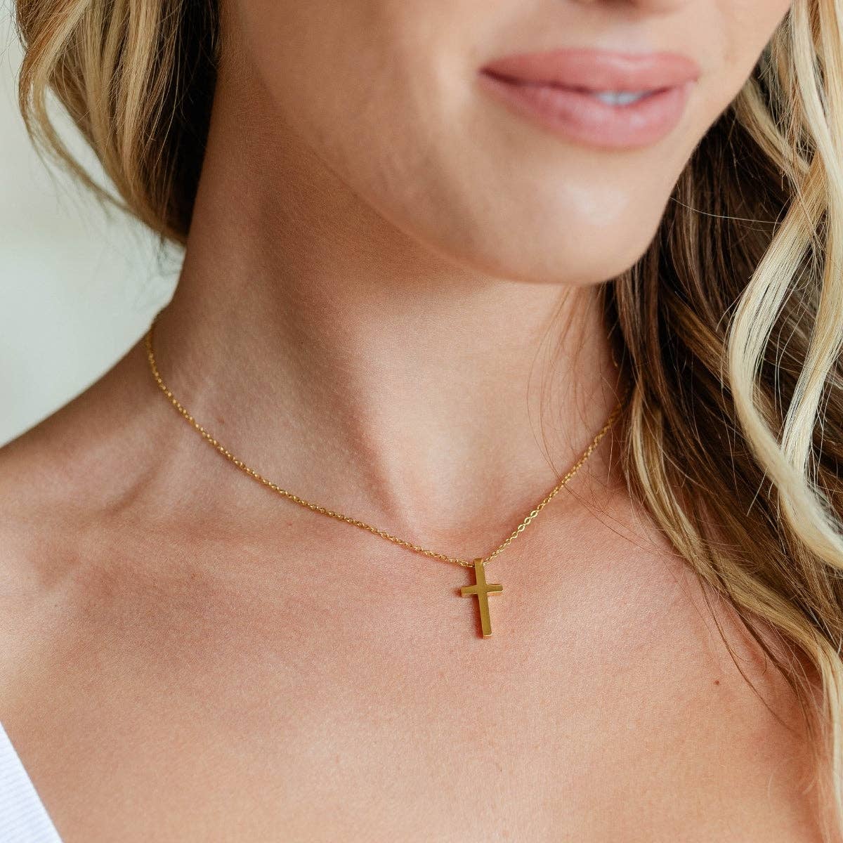 Timeless Cross Pendant Necklace, Water Resistant