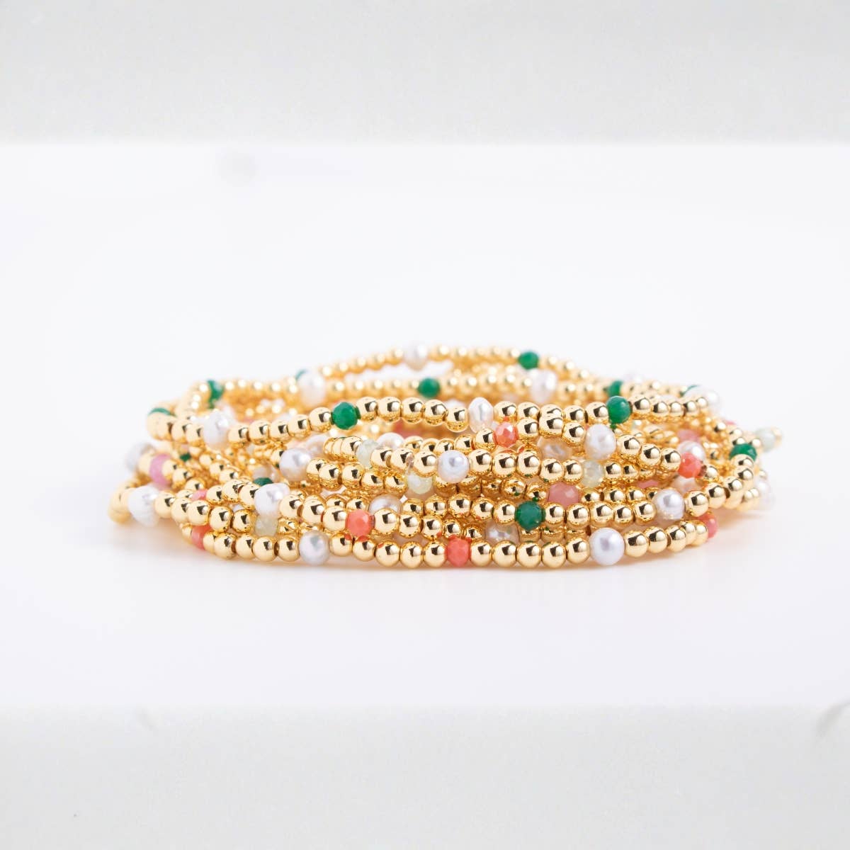 3mm Beaded Stretch Bracelet with Pearls and Crystals