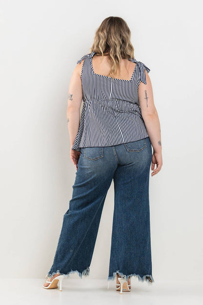 High Rise Distressed Cropped Wide Leg Jeans - Plus