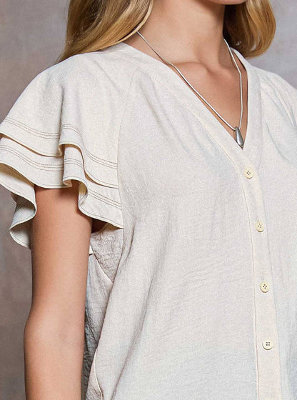 Flutter Sleeve Button Up Blouse